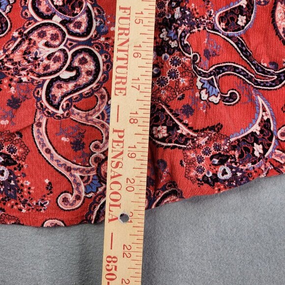 Mossimo Blouse Top Women's XS Red Paisley Cold Shoulder Bell Sleeve Top - Picture 9 of 10